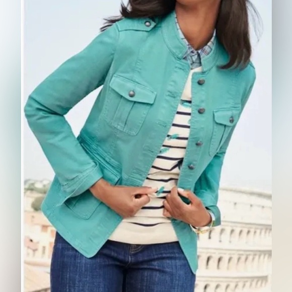 Talbots Band Collar Denim Women's Mint Blue Jacket - Picture 1 of 4